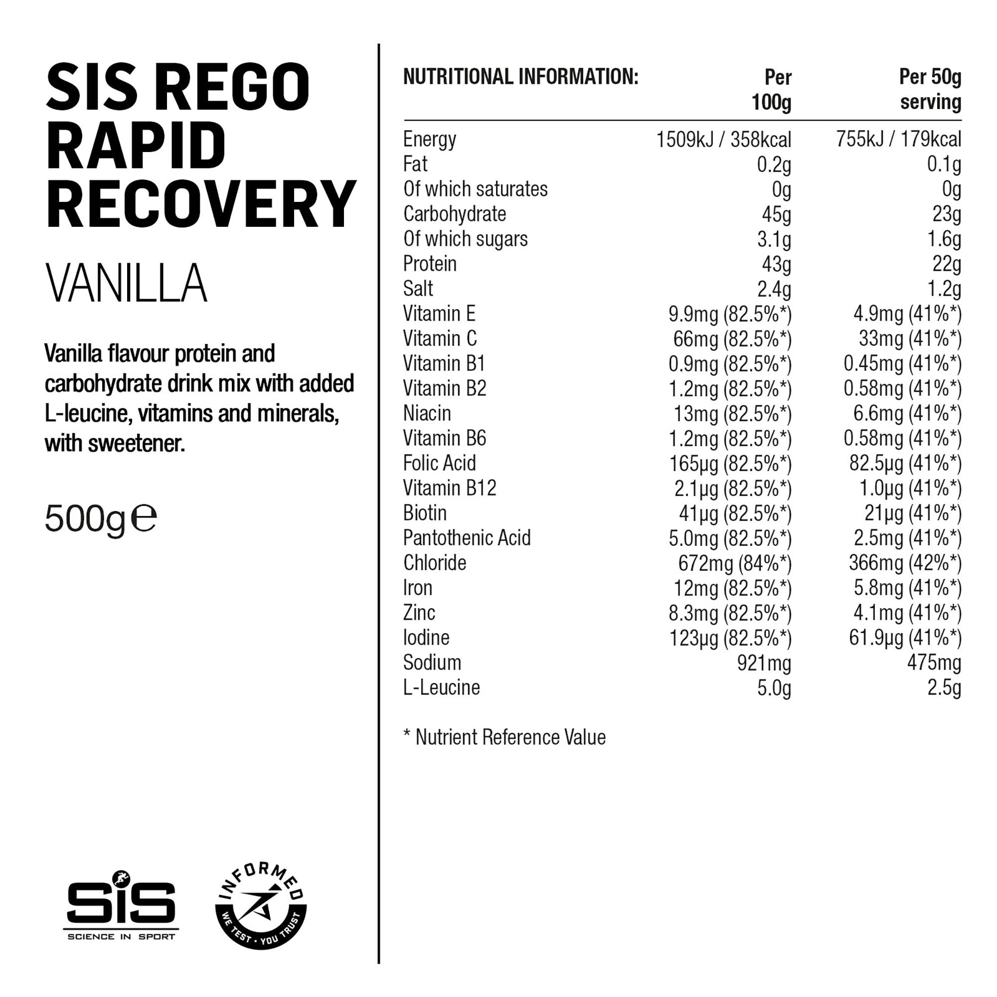 SIS REGO Polvo Recuperador Rápido 500g Vainilla #3